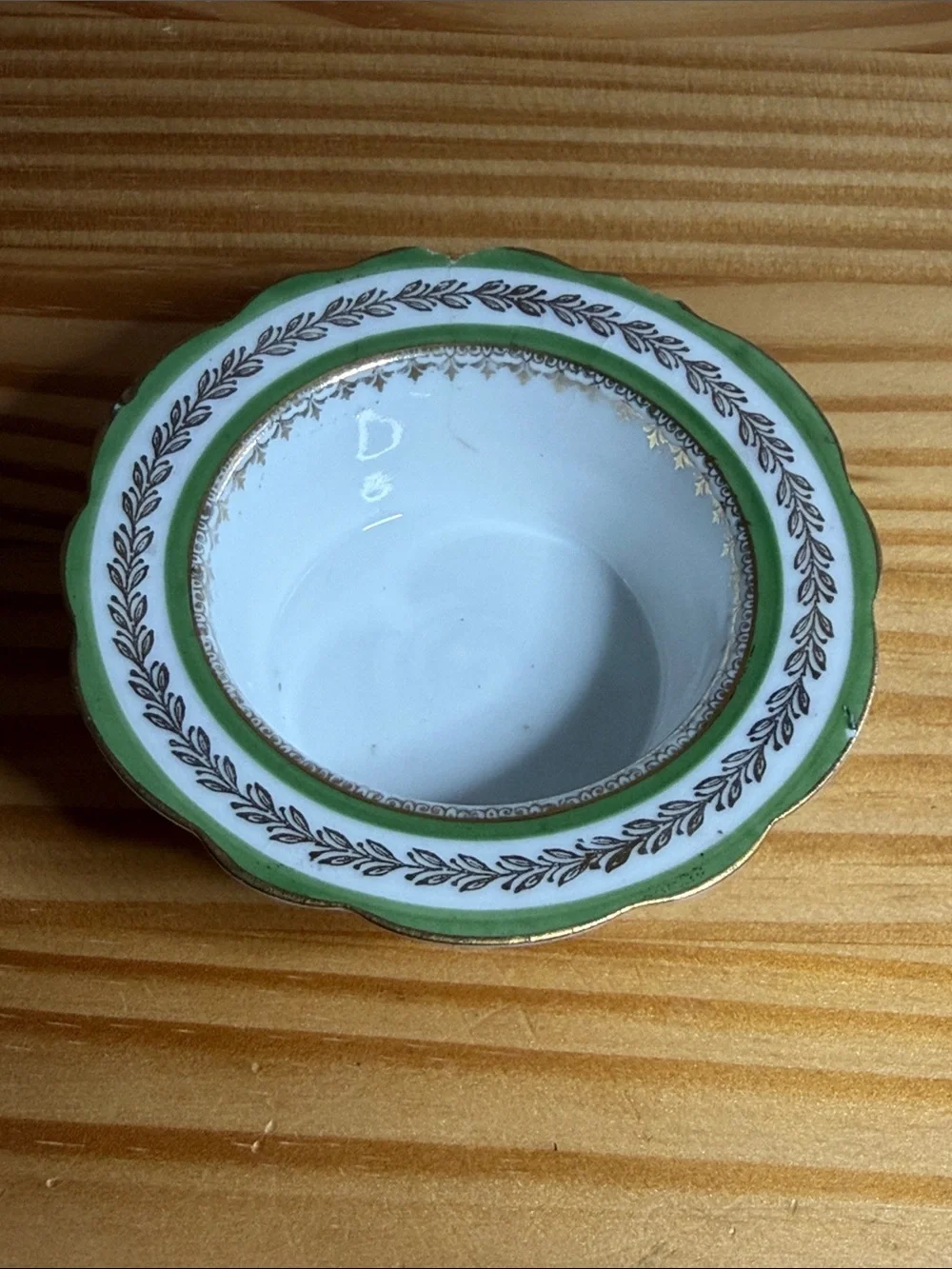 Antique Imperial China Austria Green Gold Ramekin & Underplate Set c.1900